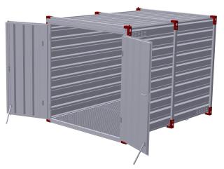 Odlehčený kontejner 3 m se záchytnou vanou se 2 páry ventilačních mřížek – dvoukřídlé dveře v čelní stěně
