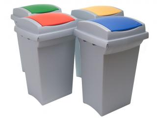 Odpadkový koš na tříděný odpad RECYCLING 50 l, šedá nádoba, zelené víko