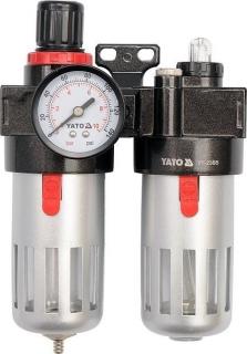 Regulátor tlaku vzduchu 1/4 , max. 0,93 MPa, s filtrem (90 ml) a přimazáváním (60 ml) - YT-2385