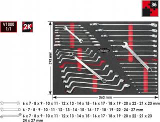 Sada oboustranných klíčů ve výplni do dílenských vozíků, 36 dílů - V6643