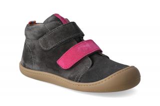 Barefoot kotníková obuv KOEL4kids  - Plus velour carbon/fuchsia Velikost: 20, Délka boty: 127, Šířka boty: 58