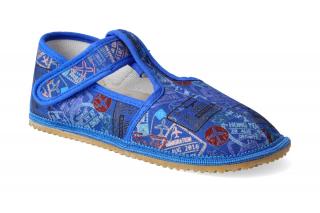 Barefoot přezůvky Beda - Úzký typ modré nápisy Velikost: 25, Délka boty: 160, Šířka boty: 65