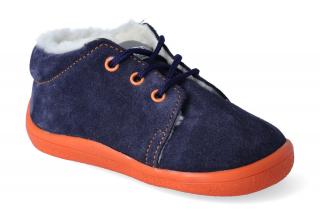 Barefoot zimní kotníková obuv s membránou Beda - Blue Mandarine tkanička Velikost: 21, Délka boty: 131, Šířka boty: 62
