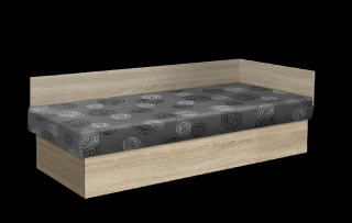 Levná válenda Junior 200x80 cm s čelem,  matrace boxspring barva lamina: dub sonoma, Barva potahu: Mega 031 šedá