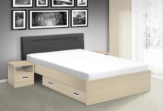 postel MEADOW 200x120cm, LED osvětlení barva lamina: akát/šedá, Úložný prostor: šuplík