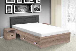 postel MEADOW 200x120cm, LED osvětlení barva lamina: dub sonoma tm./šedá, Úložný prostor: šuplík