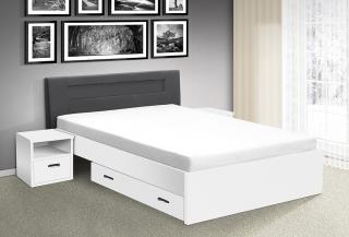 postel MEADOW 200x140cm, LED osvětlení barva lamina: bílá/šedá, Úložný prostor: šuplík