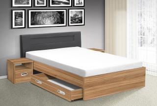 postel MEADOW 200x180cm, LED osvětlení barva lamina: ořech lyon/šedá, Úložný prostor: šuplík