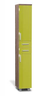 Vysoká koupelnová skříňka K14 barva skříňky: dub sonoma tmavá, barva dvířek: lemon lesk