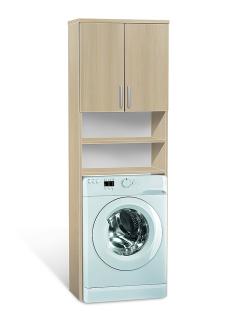 Vysoká koupelnová skříňka nad pračku K20 barva skříňky: dub sonoma tmavá, barva dvířek: bílá lamino