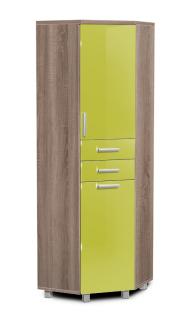 Vysoká koupelnová skříňka rohová s košem K35 barva skříňky: dub sonoma tmavá, barva dvířek: lemon lesk