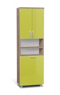 Vysoká koupelnová skříňka s košem K16 barva skříňky: dub sonoma tmavá, barva dvířek: lemon lesk