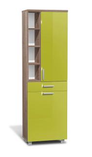 Vysoká koupelnová skříňka s košem K30 barva skříňky: dub sonoma tmavá, barva dvířek: lemon lesk