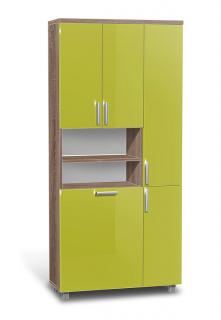 Vysoká koupelnová skříňka s košem K32 barva skříňky: dub sonoma tmavá, barva dvířek: lemon lesk