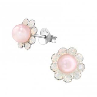 Puzetový květ růžový s perlou, Ag 925, 0,5g