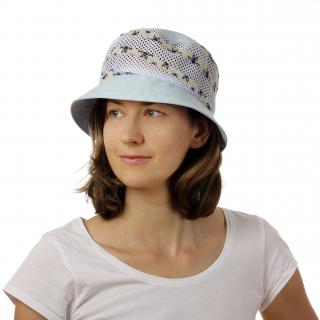 Bleděmodrý vyletněný dámský klobouk z bavlny Velikost: 55