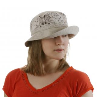 Elegantní dámský klobouk z režného lnu Velikost: 55