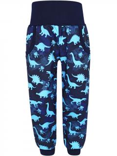 V-Mart, Zateplené softshellové kalhoty Dinosauři - modří (s fleecem) 104