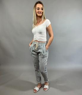Kalhoty lněné na gumu STRIPES Barva: Světle modrá
