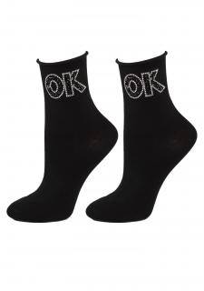 Bavlněné dámské ponožky se zirkony SC OK S39 BLACK, 36/40