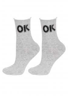 Bavlněné dámské ponožky se zirkony SC OK S39 GREY MELANGE, 36/40