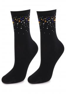 Dámské bavlněné ponožky s kamínky FORTE 58 DIAMONDS 2 BLACK, ONE-SIZE (univerzální)
