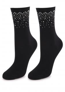 Dámské bavlněné ponožky s kamínky FORTE 58 DIAMONDS BLACK, ONE-SIZE (univerzální)