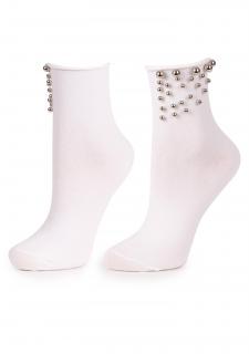Dámské bavlněné ponožky s perličkami COTTON SILVER TEARS WHITE