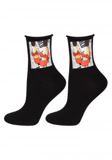 Dámské bavlněné ponožky s pogumovaným obrázkem SC PIN-UP-PRINT S41 BLACK, 36/40