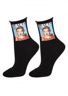 Dámské bavlněné ponožky s pogumovaným obrázkem SC PIN-UP-PRINT S42 BLACK, 36/40