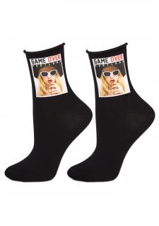 Dámské bavlněné ponožky s pogumovaným obrázkem SC PIN-UP-PRINT S43 BLACK, 36/40