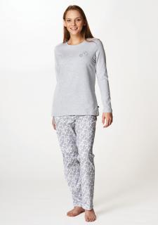 Dámské bavlněné pyžamo s dlouhými kalhotami LNS 641 KEY ŠEDÁ, XL