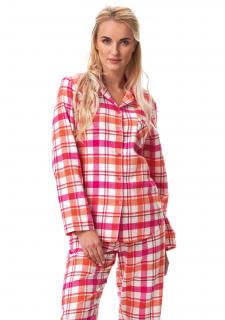 Dámské flanelové pyžamo s dlouhými kalhotami LNS 437 KEY RŮŽOVÁ/ORANŽOVÁ, 4XL