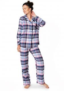 Dámské flanelové pyžamo s dlouhými kalhotami LNS 454 KEY BÍLÁ/MODRÁ/ČERVENÁ, XL