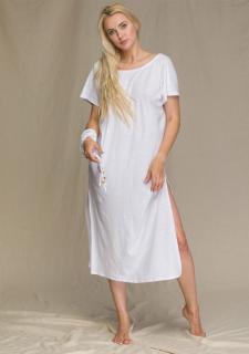 Dlouhé bavlněné bílé šaty na doma LhD 131 KEY BÍLÁ, L/XL