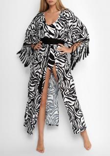 Dlouhé pareo na plavky se zvířecím motivem ZEBRA POUPEE MARILYN WHITE/BLACK, ONE-SIZE (univerzální velikost)