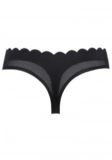 POUPEE bezešvá tanga se síťovinou SMOOTH SATIN BLACK, L