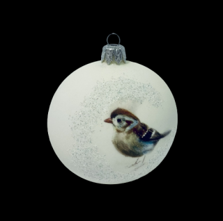 Bílá Zpěv lesa: Skleněná ozdoba 8cm - Vrabec Domácí (s dárkovou krabičkou) IRISA  Balení: 1ks, Barva: bílá, Velikost: 8 cm
