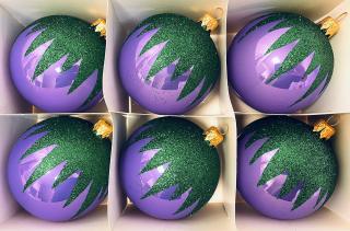 Fialové skleněné vánoční ozdoby - sada 6 ks, velikost 8 cm Balení: 6ks, Barva: fialová, Velikost: 8 cm