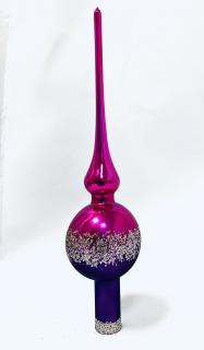 Irisa Fialový světelný tanec: Vánoční skleněná špice se zlatým dekorem - 28 cm, 1 ks Balení: 1ks, Barva: fialová, Velikost: 28 cm