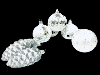 Irisa LUXUSNÍ SET Vánoční ozdoby CESMÍNA -  bílé dekor mrazolak  , BOX 39 ks Balení: 39ks, Barva: bílá, Velikost: 7 cm