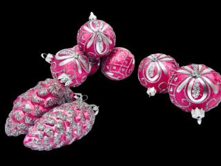 Irisa LUXUSNÍ SET Vánoční ozdoby KATRIN -  růžová dekor ornamenty  , BOX 39 ks Balení: 39ks, Barva: růžová, Velikost: 7 cm