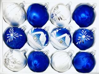 IRISA Skleněná ozdoba CONGELATIO 7 cm, balení 12 ks bílá, modrá Balení: 12ks, Barva: bílá;modrá, Velikost: 7 cm