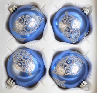 IRISA Skleněná sada  Vánoční ozdoby  modré 4ks, velikost 7 cm Balení: 4 ks, Barva: modrá, Velikost: 7 cm