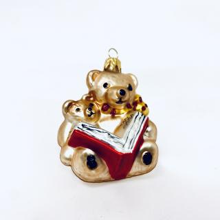 IRISA Skleněná vánoční ozdoba "Medvídek s bráškou a knížkou" (1 ks, 5 cm) Balení: 1ks, Barva: hnědá, Velikost: 5 cm