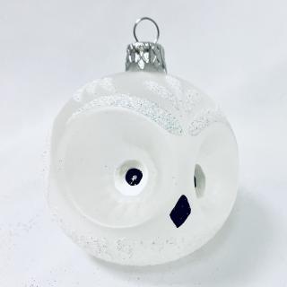 Irisa Skleněná vánoční ozdoba píchaná bílá na zavěšení ,SOVA  1 ks, velikost 7 cm Balení: 1 ks, Barva: bílá, Velikost: 8 cm