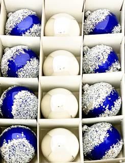 Irisa Vánoční exkluzivní ozdoby ANIKA kombinace modré a stříbrné koule Velikost 8 cm, SET 12 ks Balení: 12ks, Barva: modrá;stříbrné, Velikost: 8 cm