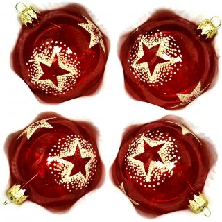 IRISA Vánoční koule 7 cm – Červená elegance se zlatou hvězdou ( Sada 4 ) Balení: 4ks, Barva: červená, Velikost: 7 cm