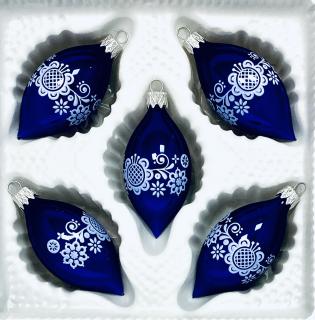 Irisa Vánoční ozdoby ANDREA modrá oliva s dekorem cibulák 8 cm, 5 ks Balení: 5ks, Barva: modrá, Velikost: 8 cm