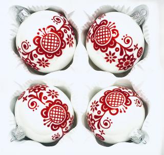 Irisa Vánoční ozdoby BÁRA bílé koule s dekorem cibulák 7 cm, 4 ks Balení: 4ks, Barva: bílá, Velikost: 7 cm